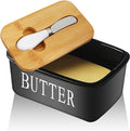 Butter Dish Airtight Butter Keeper, Porcelain Butter Storage Container with Lid (Black)